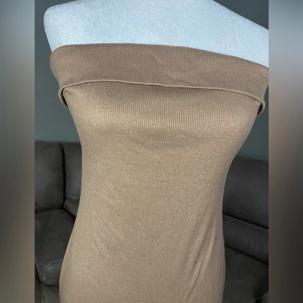 NWT Vici Celeste Ribbed Cutout Strapless Midi Dress in Mocha L Sexy Chic Fashion - Picture 8 of 15